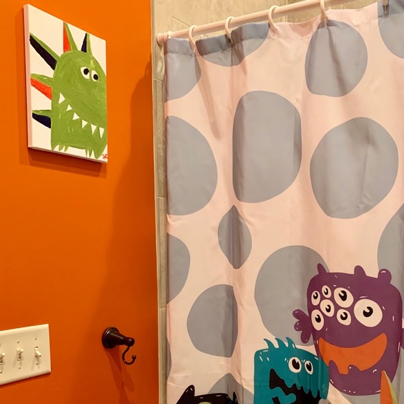 Monster bathroom shower curtain and accessories